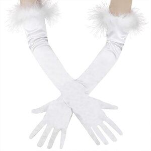 Women's Evening Elbow Length Satin White Gloves Perfect Halloween Costume